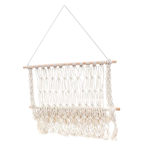 KONTONTY Boho Style Wall Organizer with Tassel Hanging Ornament Decorative Mesh Design for Stuffed Animal Display for Room Bedroom Living Room Storage