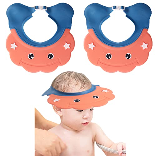 Image of 2 Pieces Baby Shower Cap Shield Toddler Bathing Hat Adjustable Shower Visor Cap Infants Bath Ears Head Protection Safe Shampoo Shower Cap Guard Soft Washing Hair Shield Hat for Kids Boys Girls 6M-6Y