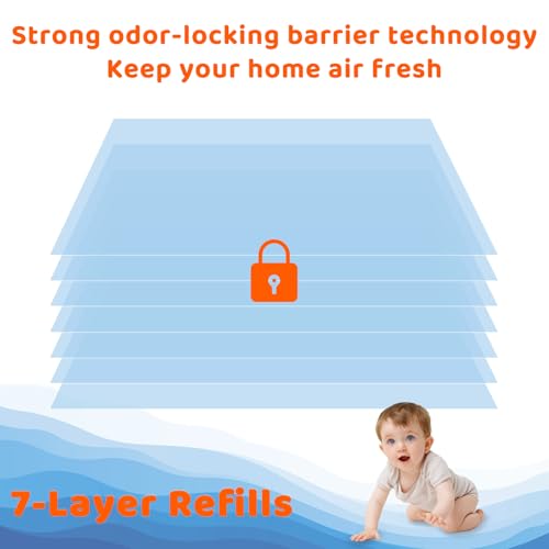 Image of 90 Bags Diaper Pail Refills Bags Compatible with Genie Easy Roll Signature & Platinum Diaper Pails | 7-Layer OdorLock Technology | Up to 10 Months Use,3 Pack
