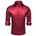 Hi-Tie Mens Dress Shirt Formal Shirts for Men Long Sleeve Button Down Regular Fit Shirt Party Wedding Formal,Satin Burgundy,Small