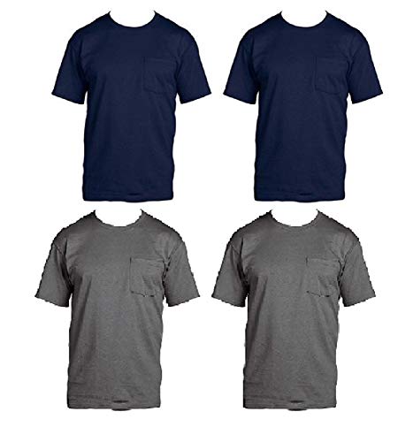 Fruit of the Loom Men's Pocket Crew Neck T-Shirt (Pack of 4), Navy/Charcoal, Medium