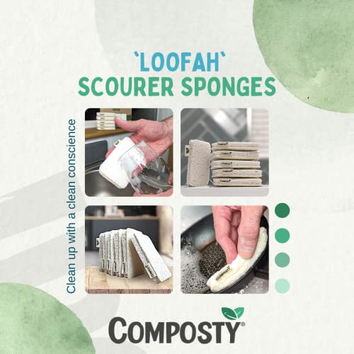 Composty Loofah Sponges Washing Up | Award Winning | 6 Pack | Eco Kitchen Sponge | Non Scratch Scourers | Compostable & Plastic Free | Cellulose Dish Sponge | Biodegradable Household Cleaning Pads