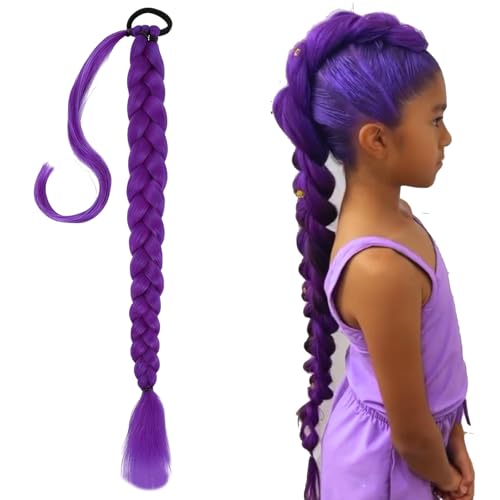 MUNSKT 2 x violette Haarverlängerungen 51 9 cm gefaltete Länge Pferdeschwanz vorgeflochten mit Gummiband 100 g + Haarringe für Cosplay Halloween Shows