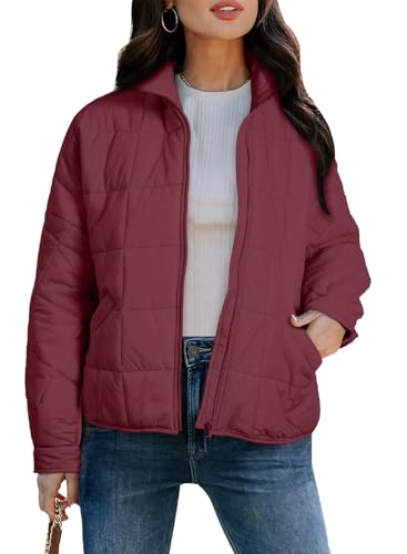 EVALESS Womens Quilted Puffer Jackets Lightweight Long Sleeve Zip Up Winter Coats Fashion 2024 Fall Outfits With Pockets