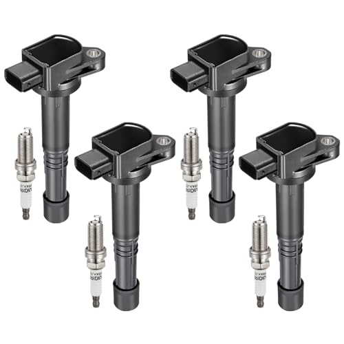 Image of Set of 4 UF583 Ignition Coil Pack and 9807B-561BW Spark Plugs Compatible with Acura RSX 2.0L Compatible with Honda Accord Civic CR-V Element 2.0L 2.4L L4 Replaces UF311 5C1382 C1382
