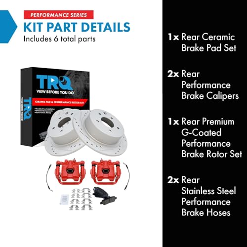 Image of TRQ Performance Rear Brake Pad and Rotor Set Ceramic Coated Drilled Slotted | For 2007-2012 Nissan Altima
