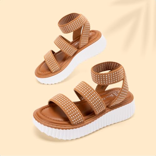 Image of DREAM PAIRS Girls Flatform Wedge Open Toe Platform Summer Sandals with Buckle Ankle Strap for Little Kid /Big Kid