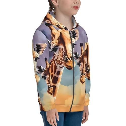 Giraffe Mother and Son Kids Pullover Hoodies Boys Zip Up Sweatshirts Girls Athletic Clothes with Pocket4