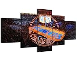 SAARAV Ice Hockey Wall Art 5-Pieces Canvas Print (Full Size: 60x100cm Framed Ready to Hang) New York Hockey Rink With Neon-Effect Islanders Emblems, Sports Bar Man Cave Decor