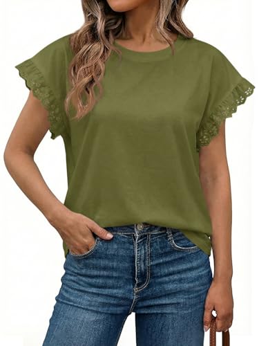 Image of Tankaneo Womens Summer Crewneck T-Shirts Lace Cap Sleeve Tops Dressy Casual Loose Fit Work Basic Tees Outfits 2026