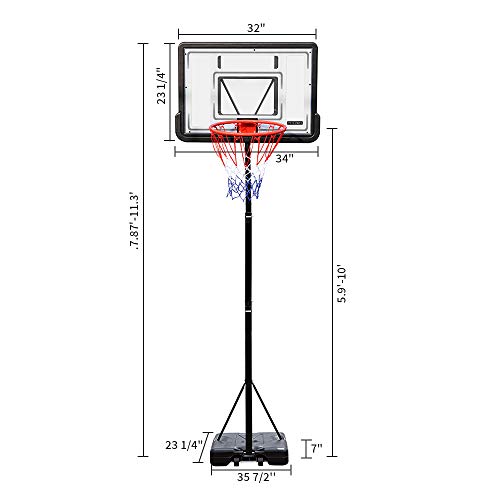 Pexmor Portable Basketball Hoop Height Adjustable 5.9'-10' Basketball Stand Backboard System For Both Youth And Adults W/Wheels 2 Nets Shatterproof Pvc Backboard Indoor & Outdoor #TOP4
