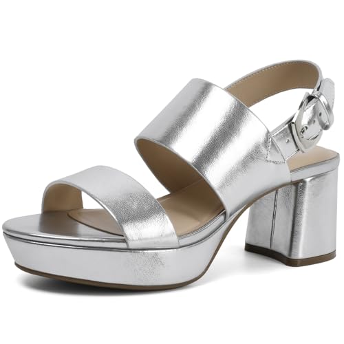 Image of RIBONGZ Block Heels Prom Heeled Sandals for Women Chunky Square Open Toe Strappy High Heels Ankle Strap Wedding Bridal Shoes High Heel Sandals for Party Dress