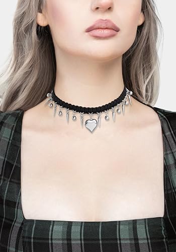 CLASSYZINT Heart Choker Black Goth Choker Necklace Gothic Punk Chunky Necklace with Silver Spike Beads and Heart Pendant Rock Statement Jewelry3