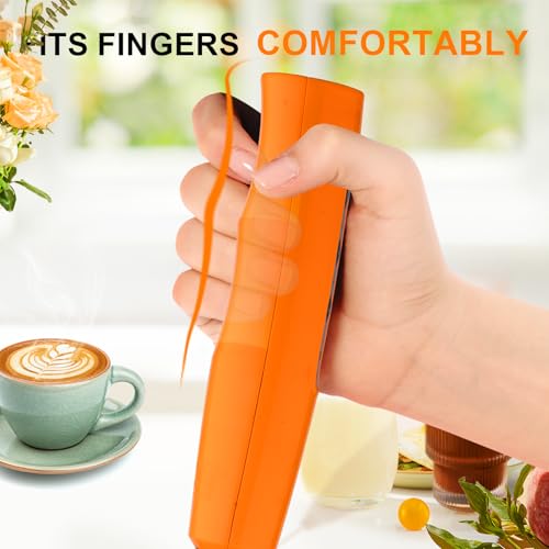 Image of YUSWKO Fluorescence Orange Handheld Milk Frother Wand for Coffee, Rechargeable Electric Whisk with 3 Heads 3 Speeds Drink Mixer Coffee Frother For Latte, Cappuccino, Hot Chocolate, Egg