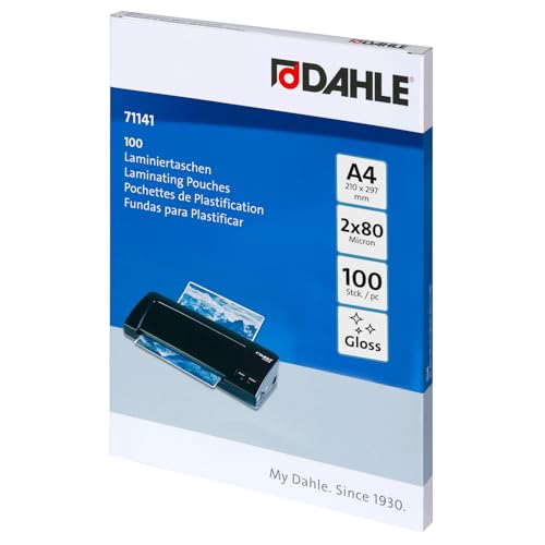 Dahle Laminierfolien A4 160 Micron (2x80) - 100 Stück - Hochwertiger Schutz für wichtige Unterlagen und Fotos Glänzend