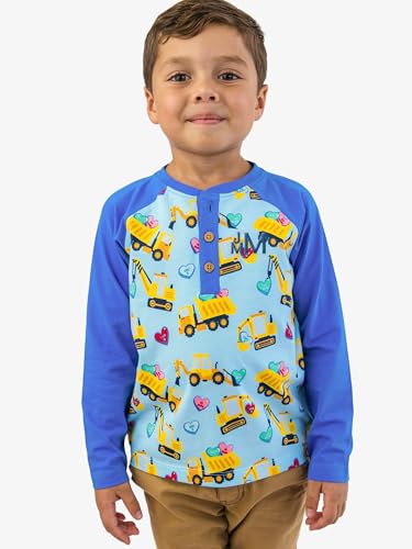Image of RUGGEDBUTTS Baby /Toddler Boys Long Sleeve Henley Tee - Knit Henley Shirt | 4-Way Stretch Fabric, Button-Up Placket, Fade And Snag Resistant, Lightweight Unlined Design, Monogram Ready