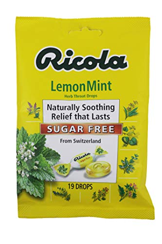 Ricola Sugar Free Lemon Mint Herbal Cough Suppressant Throat Drops, 19ct Bag, Pack of 2