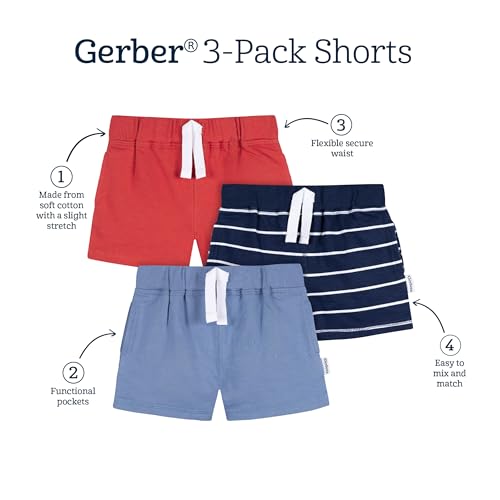 Image of Gerber Baby Boys' 3-Pack Pull-on Knit Shorts