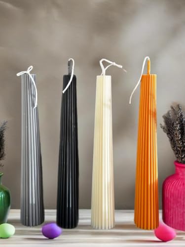 Elegant Taper Candle– Ribbed Design | Beeswax Soy Blend | Custom Color | Dripless & Natural Candle, Handmade Ribbed Taper Candle