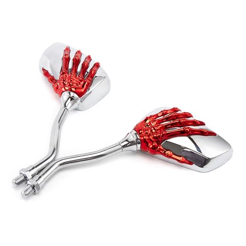 Espejos de calavera rojos para moto de 8 y 10mm estilo custom 7
