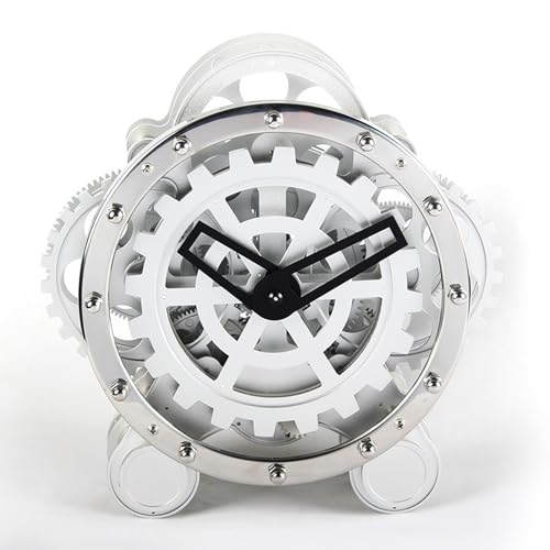 Relógio giratório de metal com pé duplo, aço inoxidável, vintage, industrial mecânico, decoração de