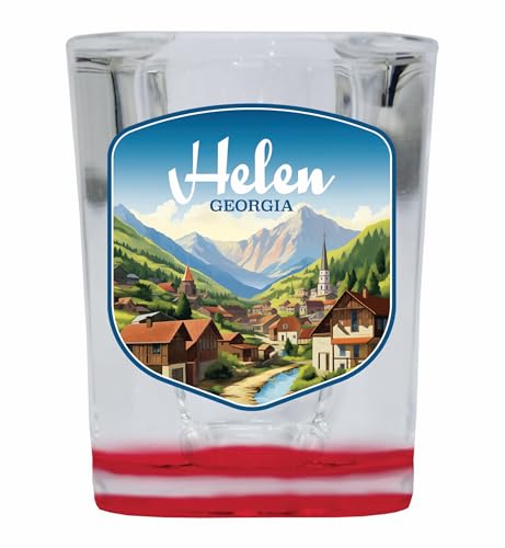 R and R Imports Helen Georgia Town in Mountains Design Souvenir 2 Ounce Shot Glass Square Red Base Single
