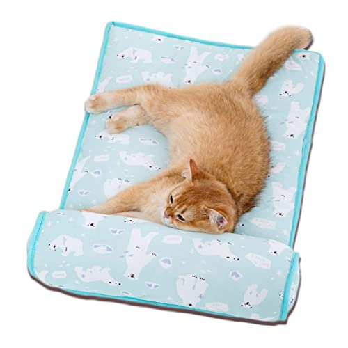 ソフト クールマット ひんやり ペットベッド 犬 柔らかい バナナ ポリエステル 小型犬 中型犬 猫 暑さ対策 冷却マット 夏用 枕付き 涼感 軽量 滑り止め クッション 丸洗い 顎のせ ひえひえ (シロクマ・グリーン, M)