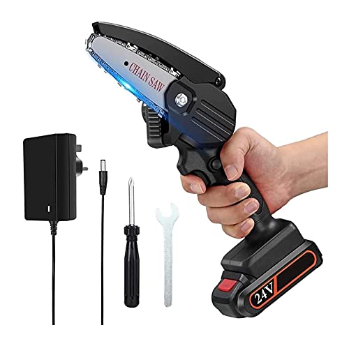ROSG 4-Zoll-Elektrokettensäge, kleine tragbare 24-V-Kettensäge für den Haushalt mit wiederaufladbarem Akku, Einhand…