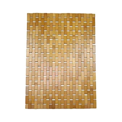 HJJKKH Bamboo Bath Mat for Shower, Roll-Up Bamboo Wood Bath Mat with with Non Slip Gel,Foldable Teak Bath for Indoor or Outdoor Bathtub, Shower, Sauna, Hot Tub (Brown, 15.7X23.6 INCH) Cover