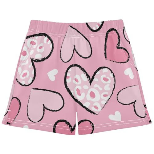 pnyoin Girl's Shorts Love Heart Leopard Print Athletic Running Shorts with Pockets Size 7-8t Multi