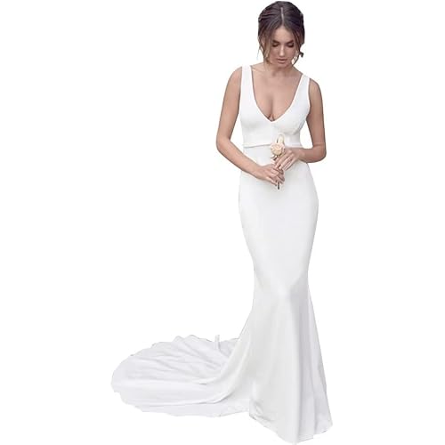 Simple Boho Wedding Dresses for Bride 2024 Mermaid Lace Spaghetti Straps V Neck Beach Bridal Gowns