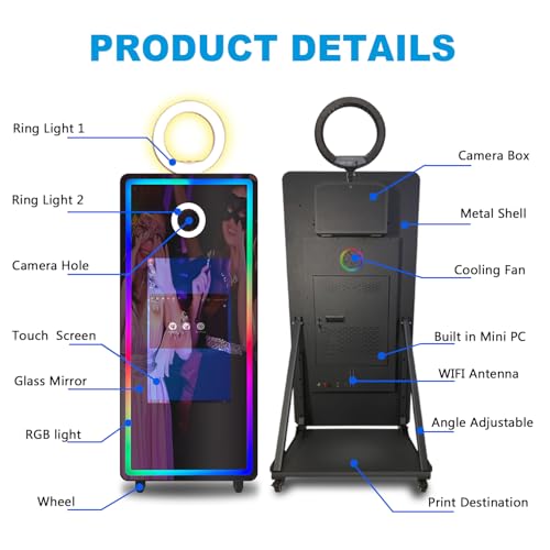 Ficha técnica Vanya Máquina de fotomatón de espejo pantalla táctil selfie de 43 pulgadas negro cabina de fotos de 32 pulgadas impresión - Fernando Cortés