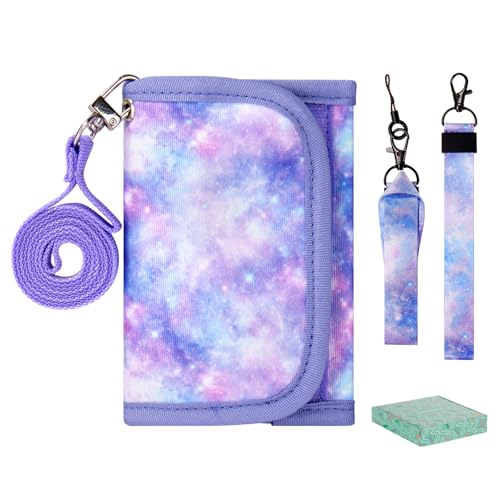 Choco Mocha Girls Wallets for Kids 6-8 8-10, Kids Wallets for Girls 10-12 Trifold Wallet with Lanyard Gift Box 4 5 6 7 8 Year Old Girl Gifts, Starry Sky-Purple