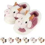 LANIVIC Kids Cow Slippers Toddler Boys Girls Soft Plush House Slippers Cute Animal Winter Comfy Warm Fuzzy Memory Foam Non-slip Indoor Outdoor Shoes Pink-Heel 4/4.5 Big Kid