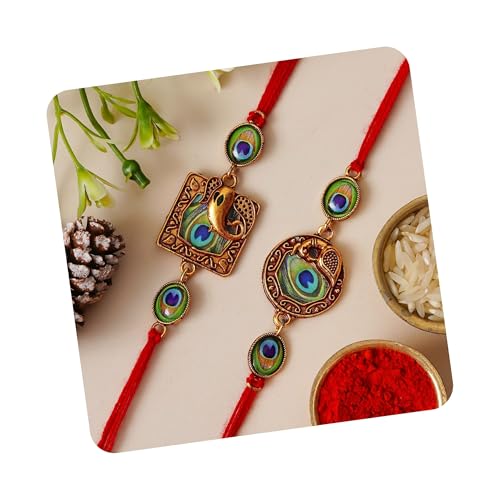 Image of eCraftIndia Set of 2 Om & Rudraksha Rakhis with Roli Pack - Rakhi for Brother