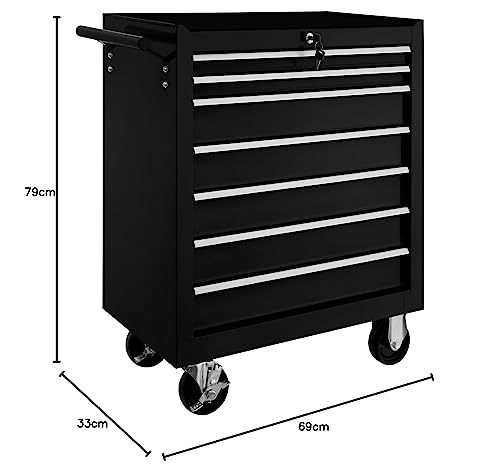 TecTake Werkzeugwagen Werkstattwagen | 7 verschließbare Schubfächer | Kugelgelagerte Gleitschienen | auf Rollen | -diverse Modelle- (Schwarz | Nr. 402800) - 3