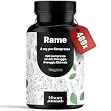 Rame Integratore - 400 Compresse Alto Dosaggio 2 mg - Rame Bisglicinato per Pelle e Capelli - Vegano & Prodotto in Germania - Testato in Laboratorio