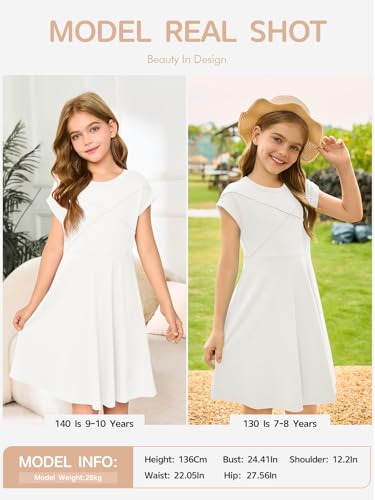 Haloumoning Girls Summer Short Sleeve Dresses Kids Pleated Skater Twirl A Line Dress with Pockets 5-14 Years4