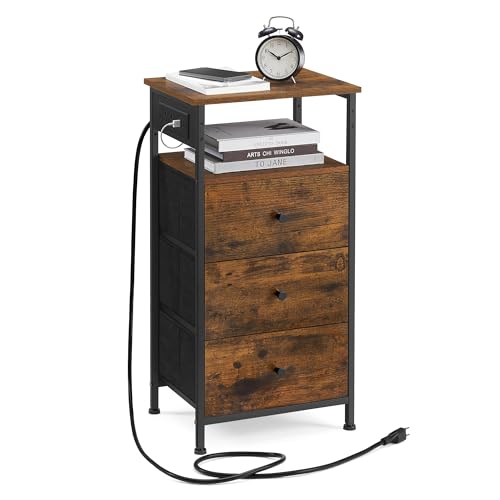 VASAGLE Nightstand with Charging Station