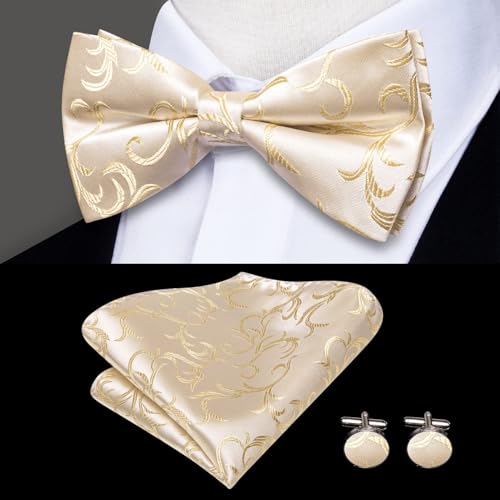 Image of Hi-Tie Men Suspender Bowtie Set Suspenders Pre-tied Bow Tie Pocket Square Cufflinks Adjustable Y Shape 6 Clips Braces Tuxedo