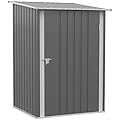 Outsunny 3.3' x 3.4' Outdoor Storage Shed, Metal Garden Tool House with Sloping Roof and Lockable Door for Backyard, Bike, Patio, Garage, Lawn, Gray