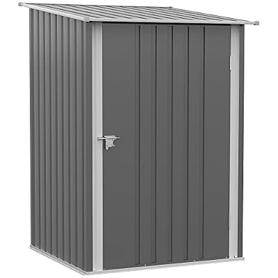 Outsunny 3.3' x 3.4' Outdoor Storage Shed, Metal Garden Tool House with Sloping Roof and Lockable Door for Backyard, Bike, Patio, Garage, Lawn, Gray
