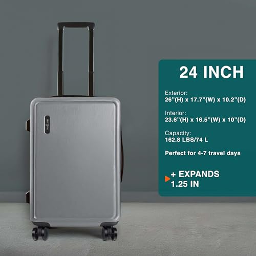 Image of Luggage Sets 3 Piece, 20 Inch Carry on Luggage and 24 Inch Suitcases with Wheels Spinner, Durable Hard Shell Suitcase Set, Expandable Travel Suitcase, Grey