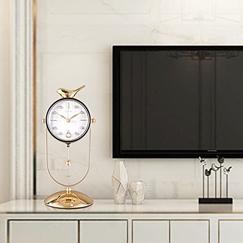 Reloj de mesa con diseño de pájaro y péndulo de lujo para sala 5