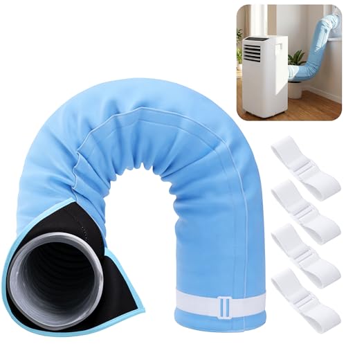 Tlswshsy Portable AC Hose Insulation Sleeve, Air Conditioner Exhaust Hose Cover with 4 Straps, Heat Shield Wrap for 5" & 5.9" Diameter Vent Hose Easy Installation (Blue)