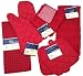 Kitchen Towel Set with 2 Quilted Pot Holders, Oven Mitt, Dish Towel, Dish Drying Mat, 2 Microfiber Scrubbing Dishcloths (Red)