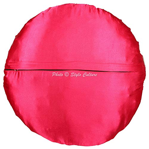 Stylo Culture Ethnic Floor Cushion Seating Round Pleated Jacquard Pillow Cover Pink 17X17 Inch Bohemian Decorative Decor Seating Tuffet Seat Pouf Cover Footstool Brocade Elephant 1 Pc #TOP2