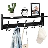 Homode Coat Rack with Shelf, 24' Coat Hooks Wall Mounted with Shelf, Wooden Hanging Coat Hanger with Tri Hooks for Entryway, Bathroom, Mudroom, Bedroom, Black