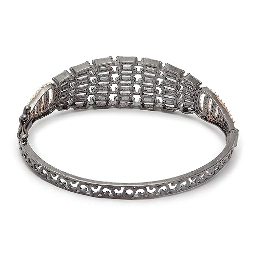 Image of ZENEME Rhodium-Plated Silver Toned American Diamond Studded Contemporary Kada Bracelet For Girls and Women