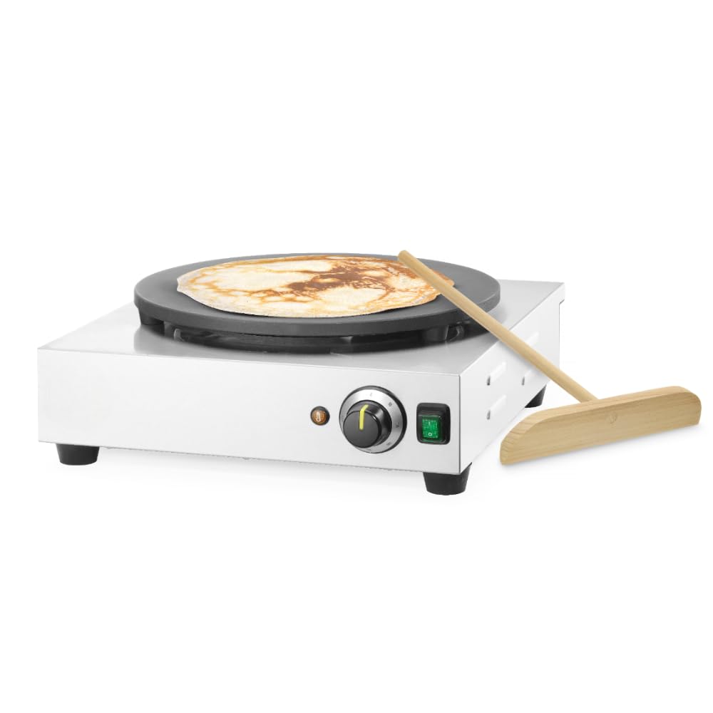 MBH - Crepera profesional eléctrica de acero inoxidable para hostelería. Máquina de crepes industrial con placa de hierro fundido de Ø 40 cm.
